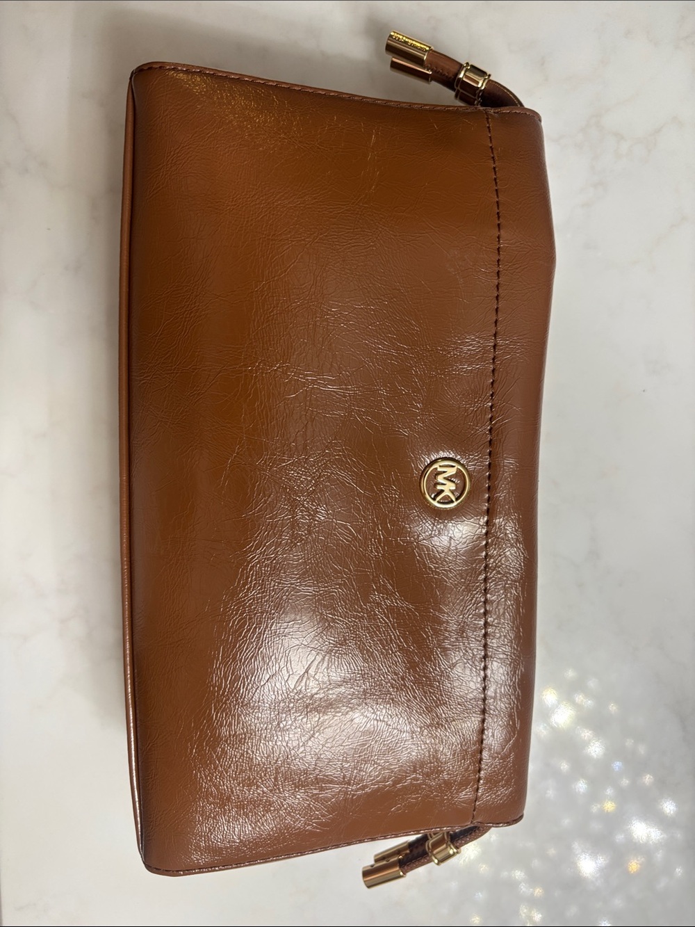 Michael Kors Cognac Leather Zip-Around Wallet with Gold Hardware